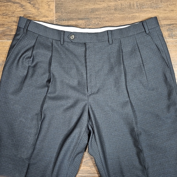 Ralph Lauren‎ Mens 40x29 Charcoal Navy Grid Pleated Cuffed Dress Pants Refined - Picture 1 of 7
